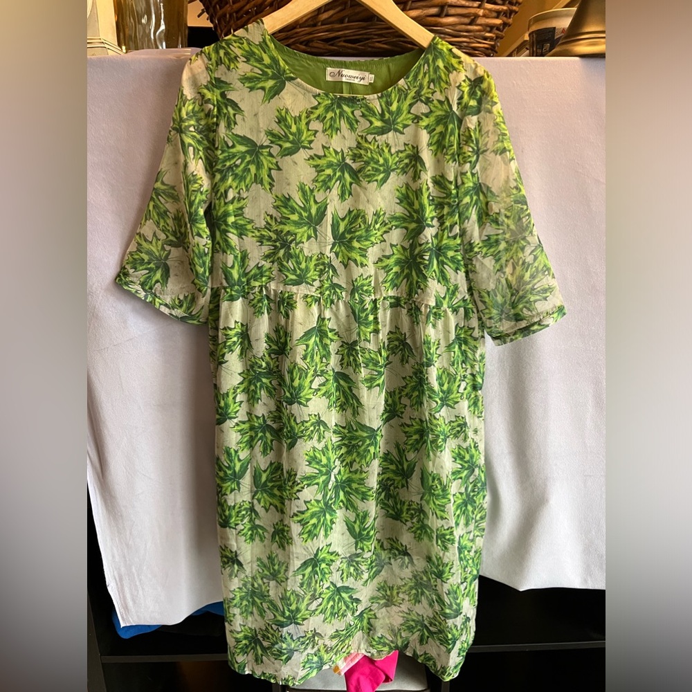 Light green, sheer, beautiful leaf pattern dress